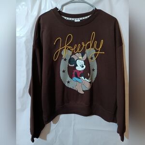 Mickey Mouse Cowboy Design And Gold Lasso "Howdy" Brown Sweatshirt